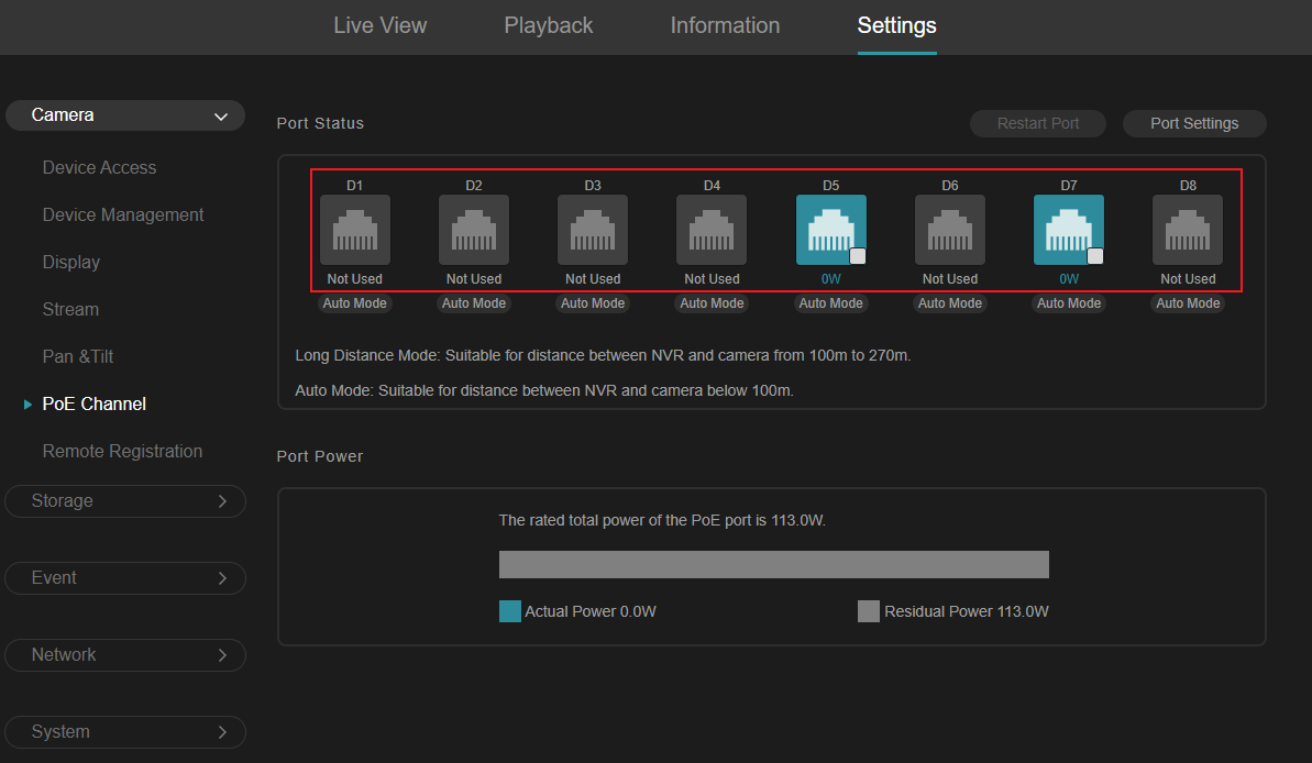Alt text: Display different port usage statuses.