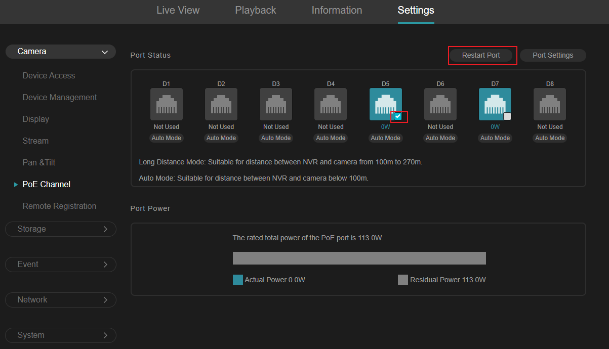 Alt text: Show the location of the Restart Port.