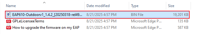 Alt text: Displays the correct firmware file type