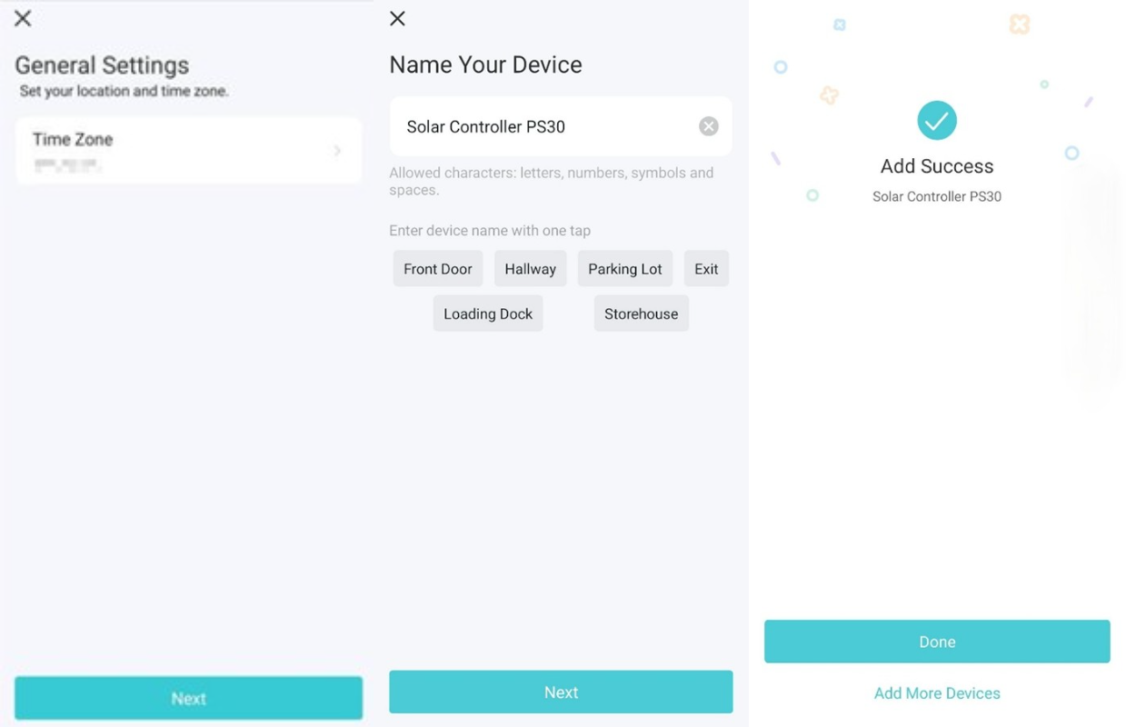Alt text: screenshot of the VIGI App showing the general settings of the solar controller.
