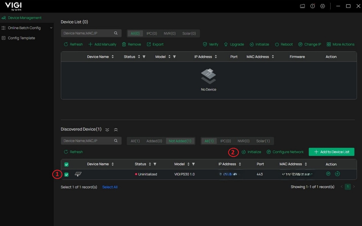 Alt text: a screenshot of the config tool showing the device initialization.
