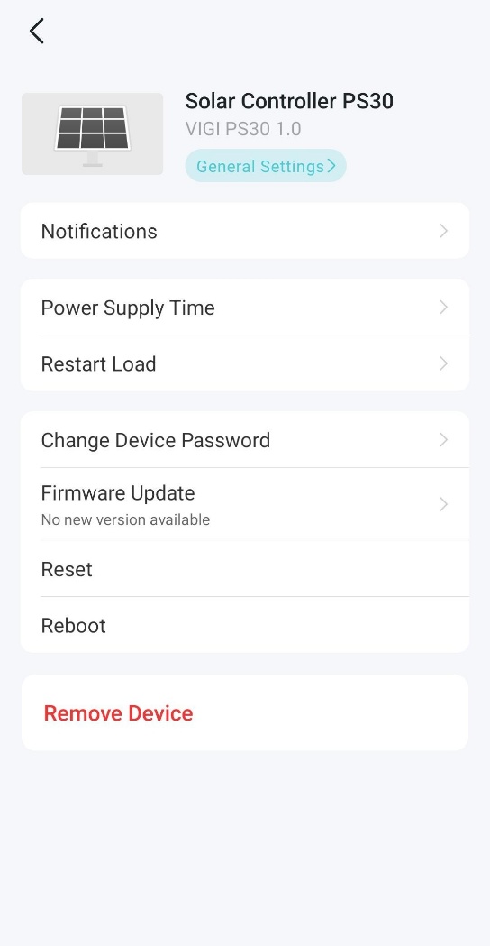alt text: the configuration page for solar controller
