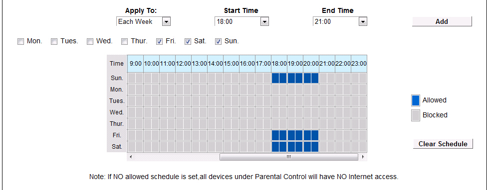 Page to set schedule.