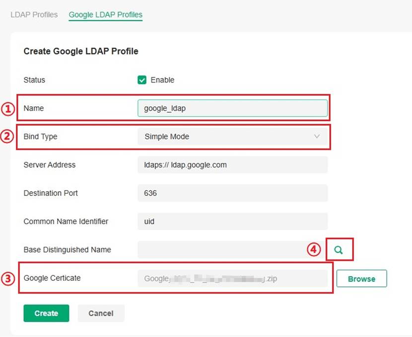 Alt Text: Showcase LDAP Profile configuration in Simple mode.