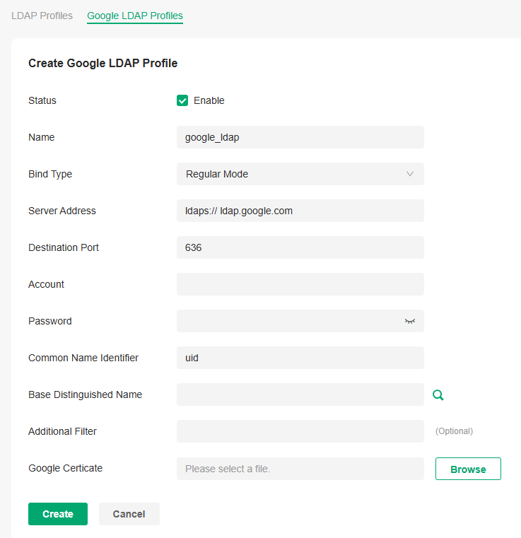Alt Text: Showcase LDAP Profile configuration in Simple mode