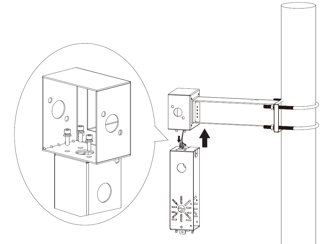 Alt text: Install the main bracket onto the pole using U-bolts, and install the IPC mounting bracket