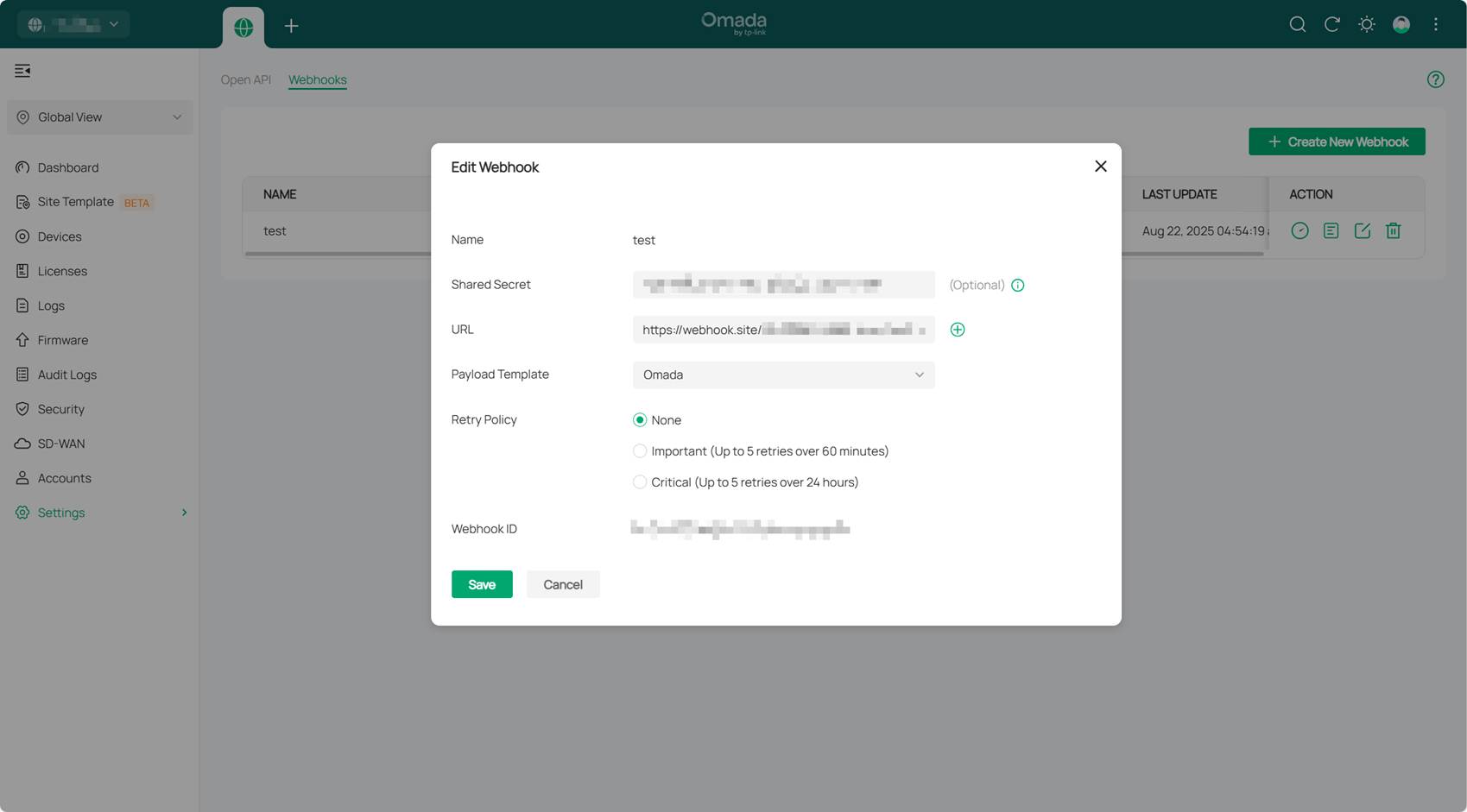 Alt text: Complete the required configuration items for the webhook.