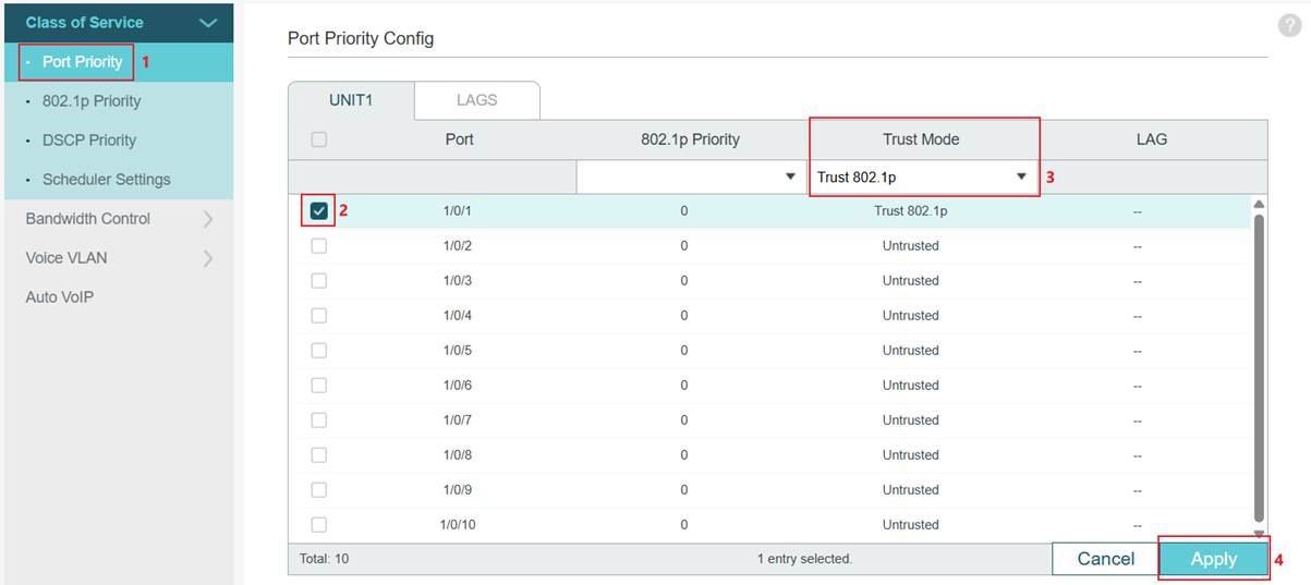 Alt text: Port priority configuration page.