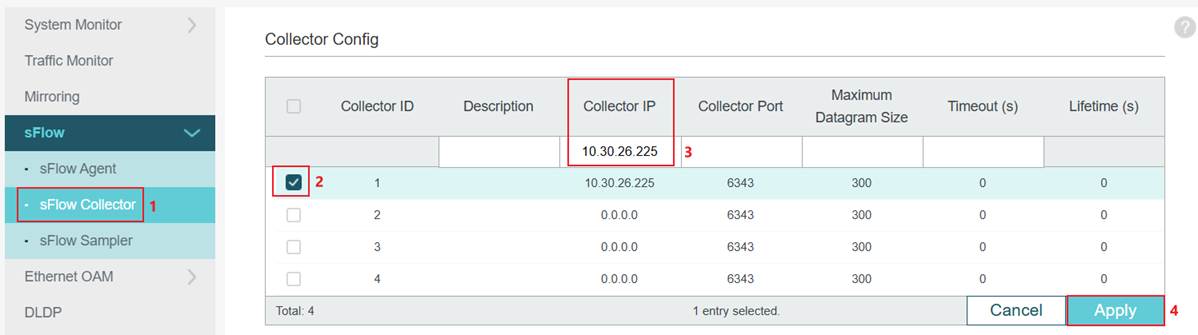 Alt text: The configuration page of sFlow Collector.