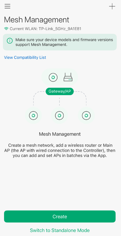 Switch to Mesh Management page.