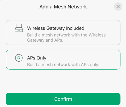 Add a mesh network and select device range.