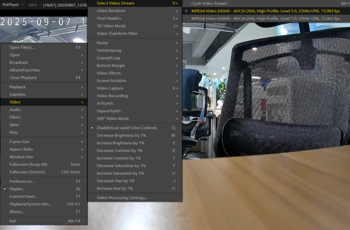 Select different video streams.