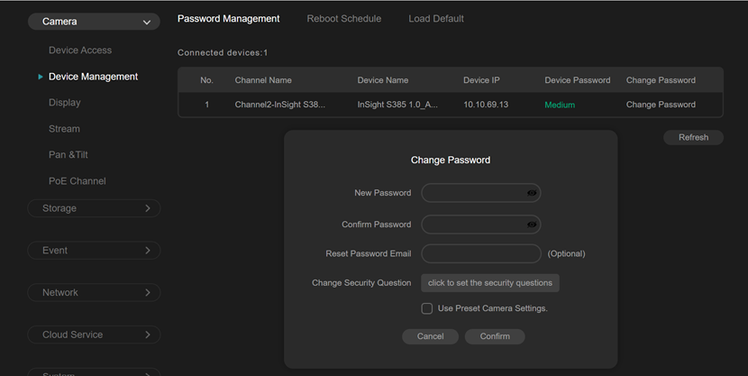 Screenshot of VIGI NVR change password.