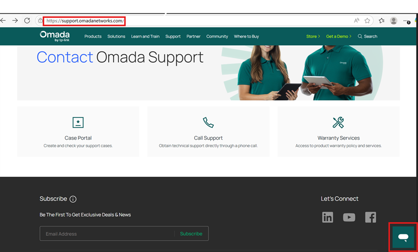 Screenshot of Support webpage path to Live Chat.