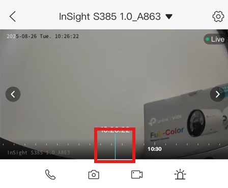 Screenshot of VIGI App Live View drag timeline.
