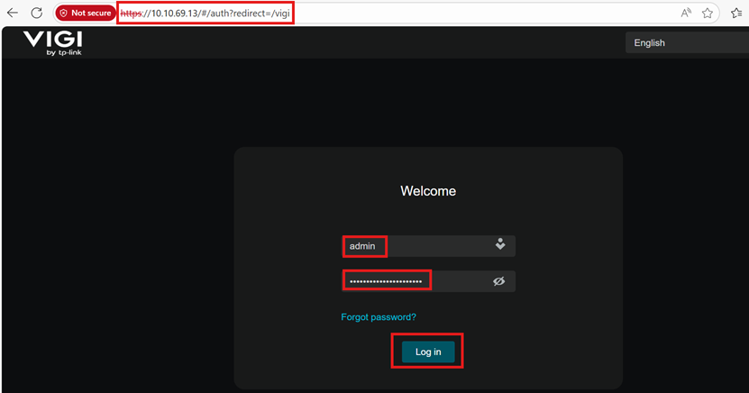 Locally login page of VIGI camera.
