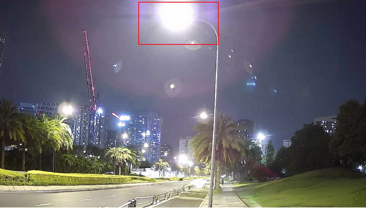 The position of the strong light source in the camera view.