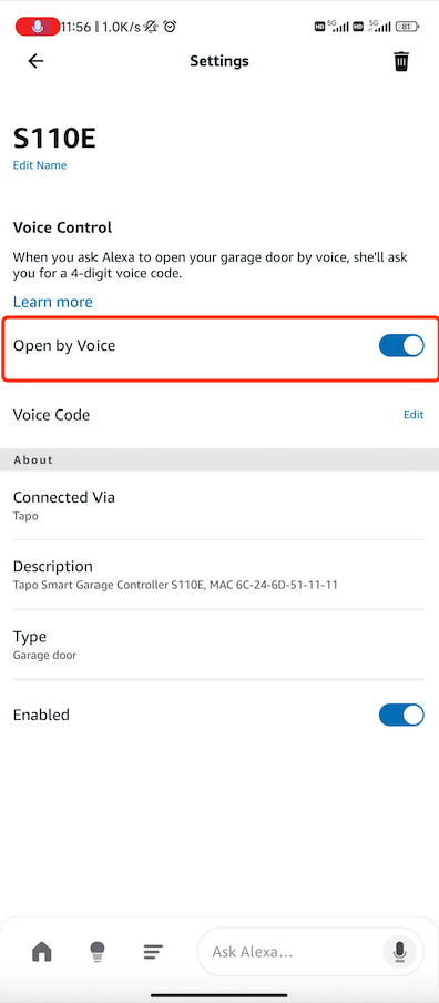 Alexa app screenshot-Tap open by voice.