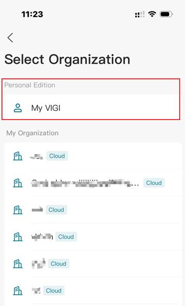 Select organization on VIGI app.