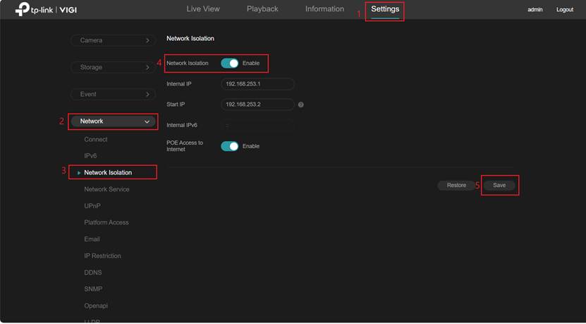 Show the position of the Network Isolation configuration.