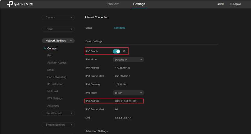 Show settings of IPv6.