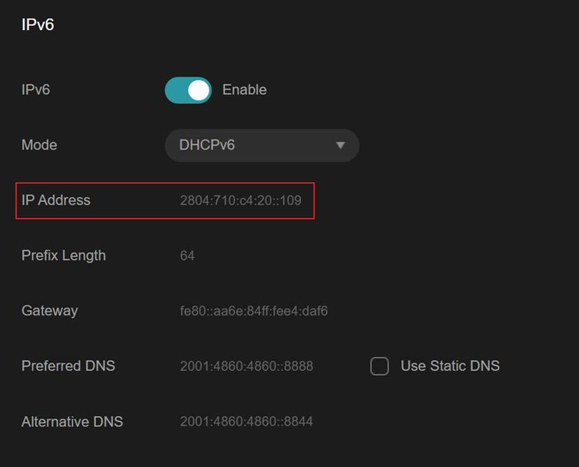 Copy the IPv6.