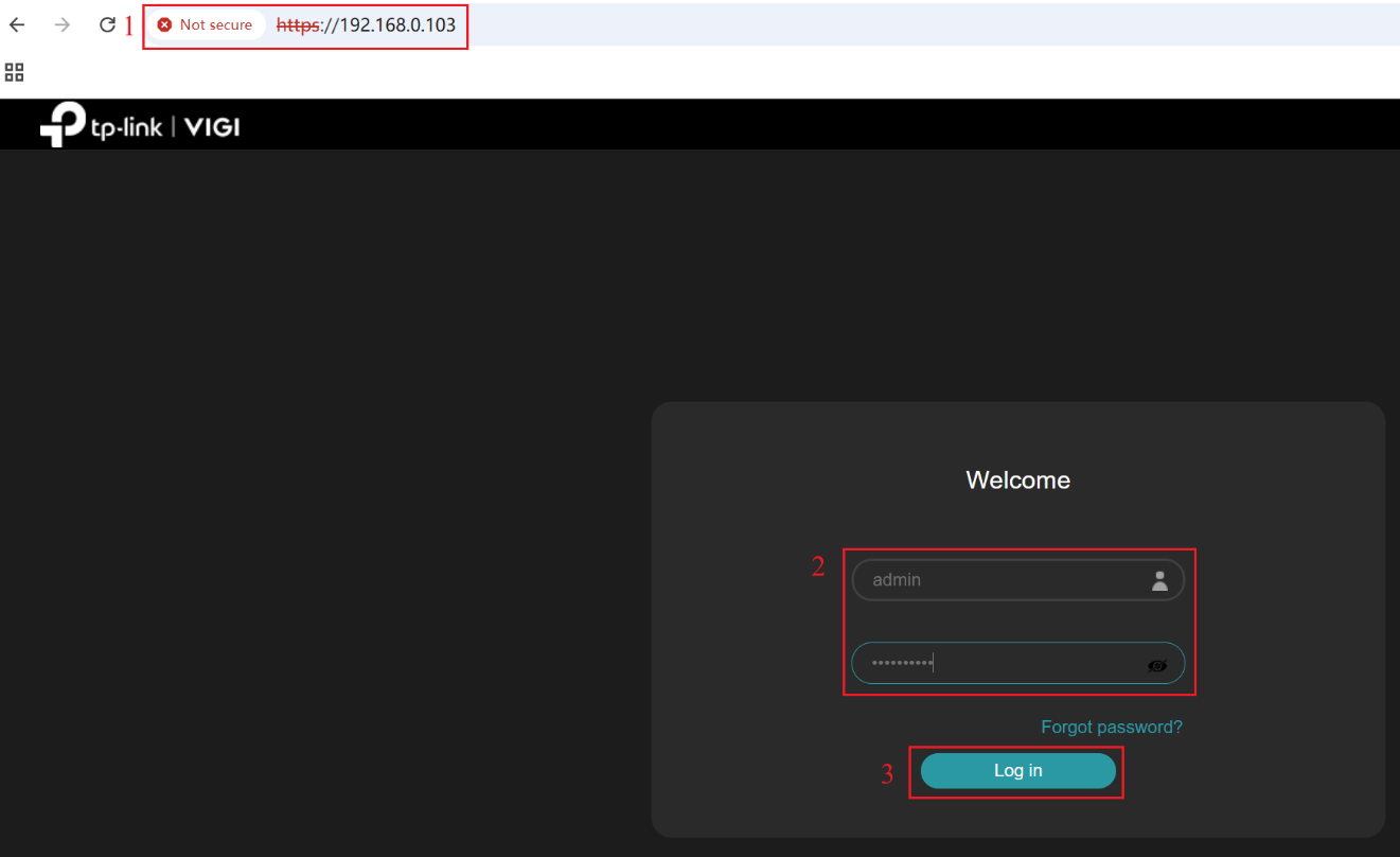 Alt text: The web login page of the NVR.