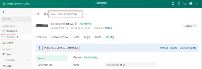 Confirming this Switch has been bound with Device Template "SG_01".