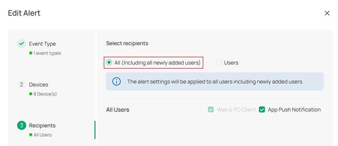 Alt text: selecting all users as recipients.