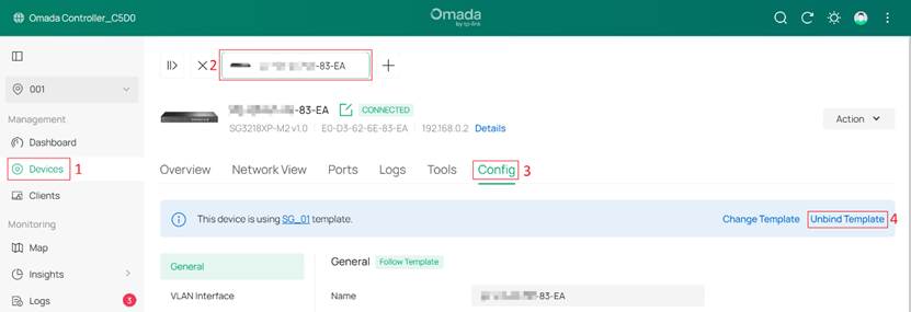 Unbinding in the device configuration page that is bound with "SG_01".