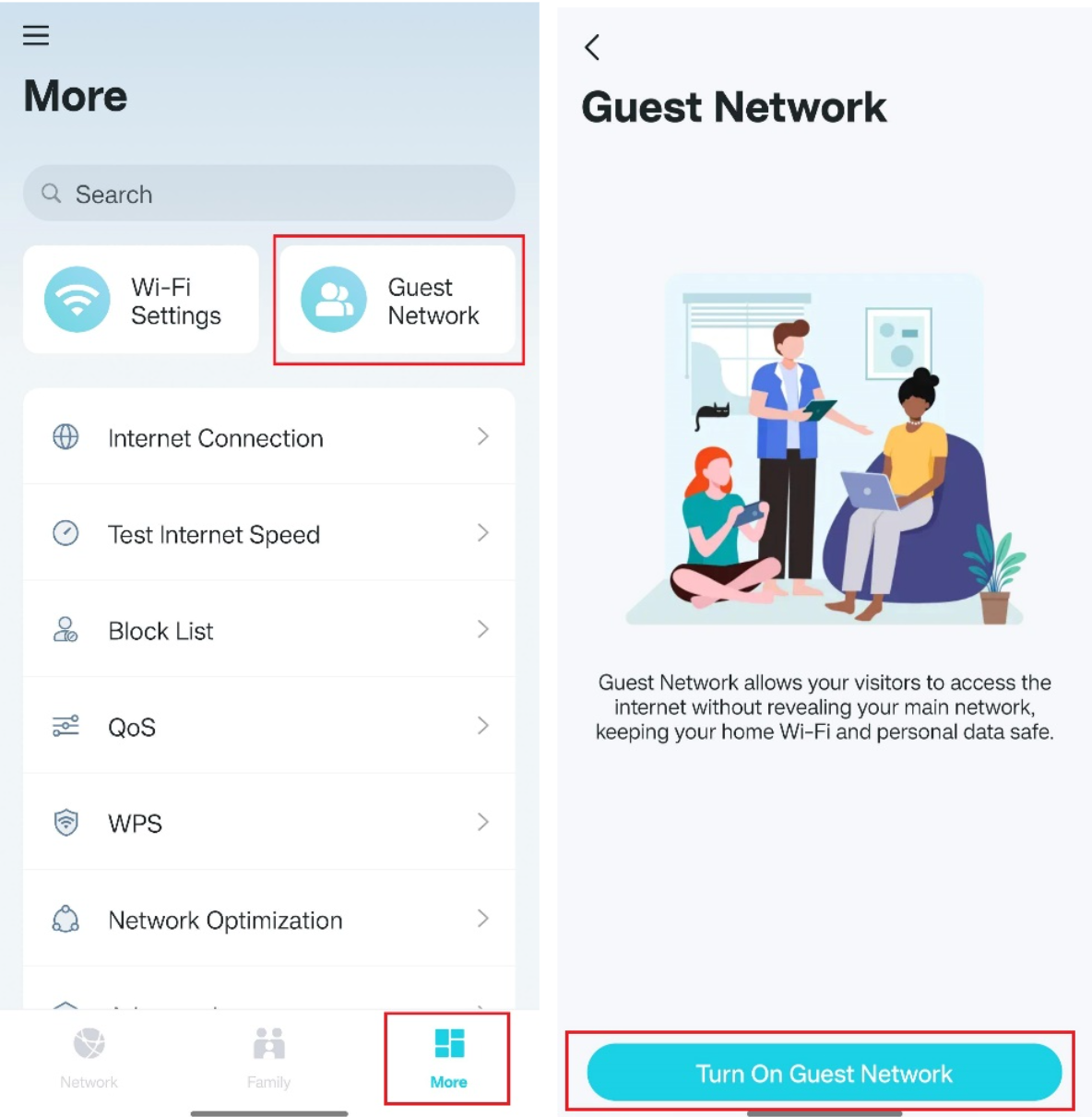 Guide on enabling the guest network on Aginet app.