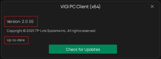 The page that displays software version.