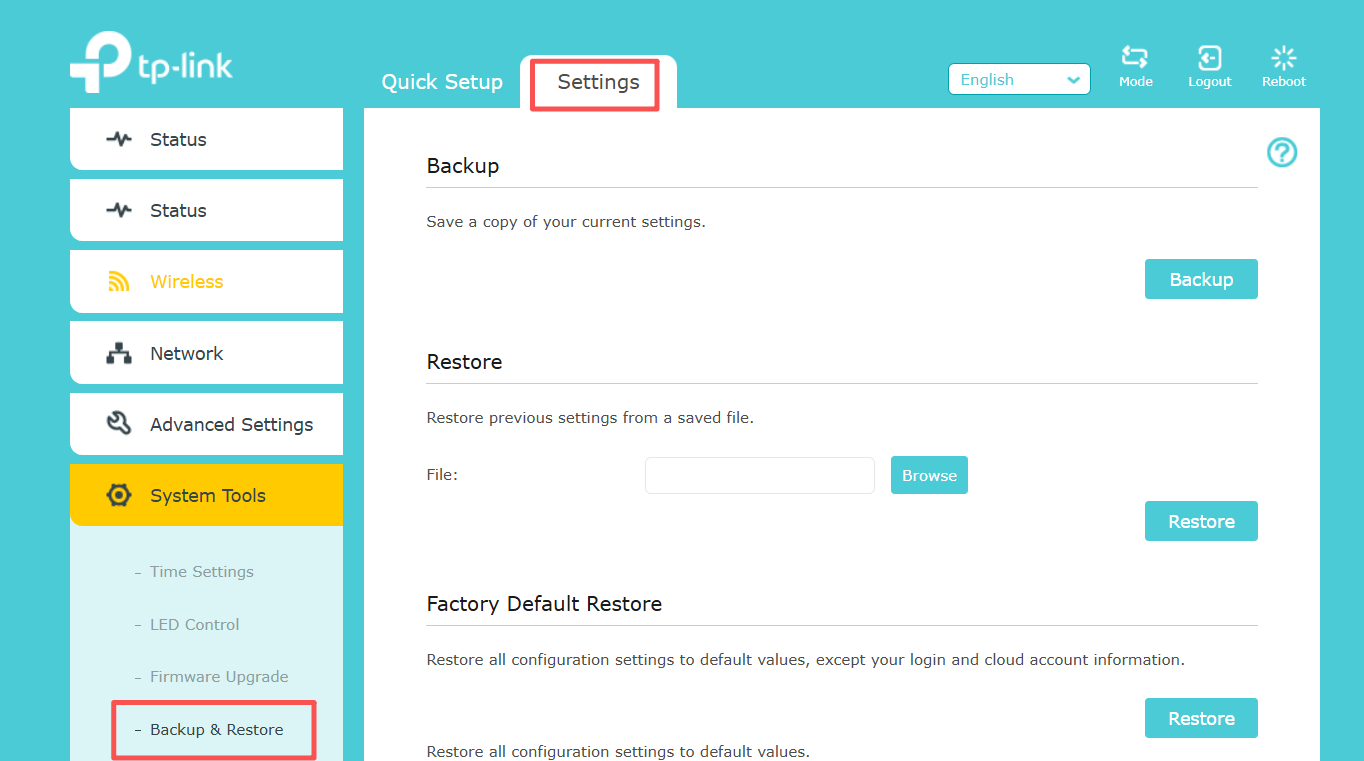 The interface of Backup & Restore.