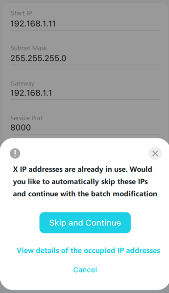 Show IP Modify result.