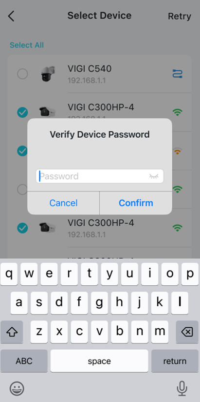 Verify Devices Password page.
