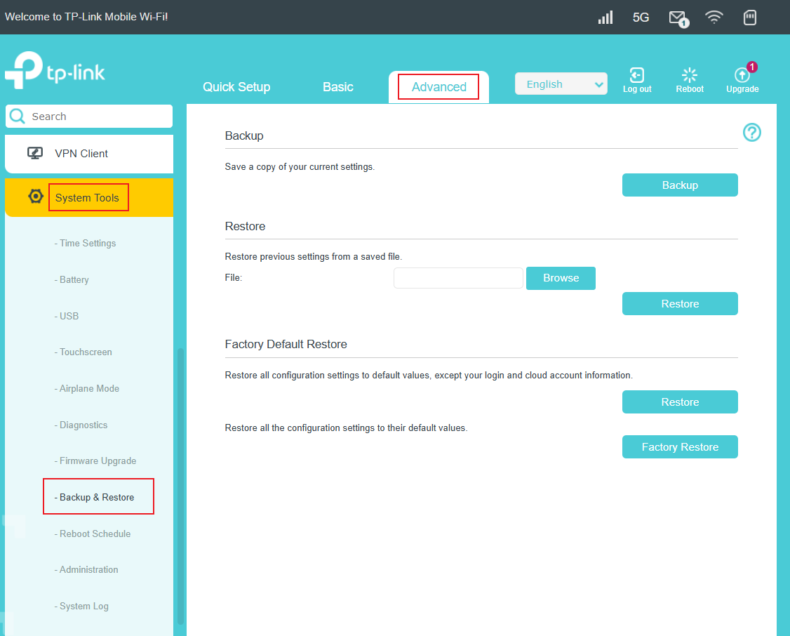 Interface of Backup & Restore.