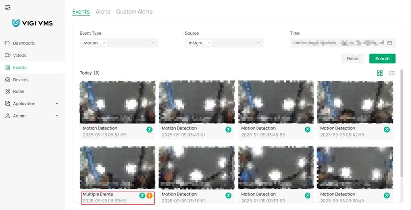The filter has been successfully set. All related events are listed in this picture.