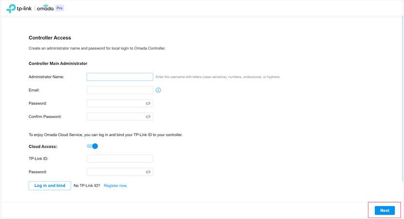 Account setting page of the Setup Wizard process.