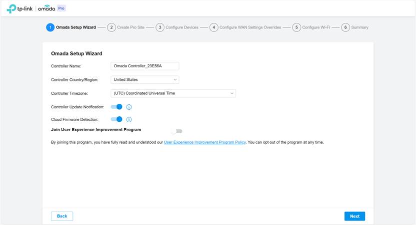 Site setting page of the Setup Wizard process.