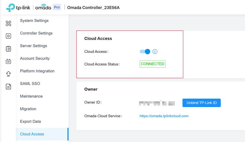 Cloud Access setting on the Omada Pro Controller.