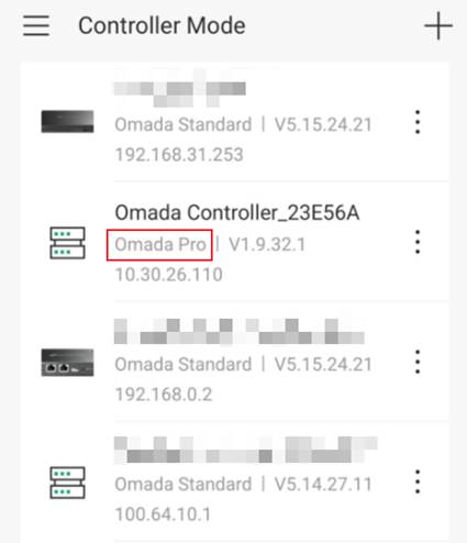 Cloud Management list of the Omada APP.