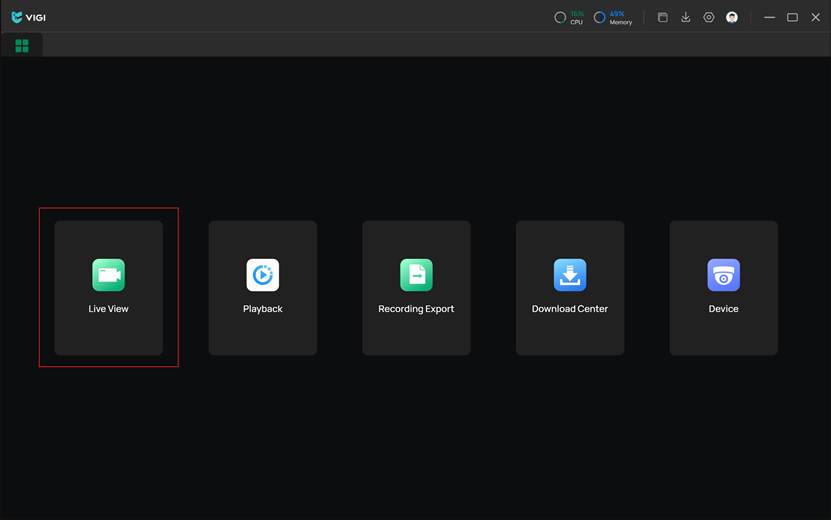 Home page of VIGI PC Client.