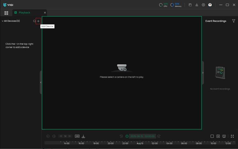 The location of add button in the playback interface.