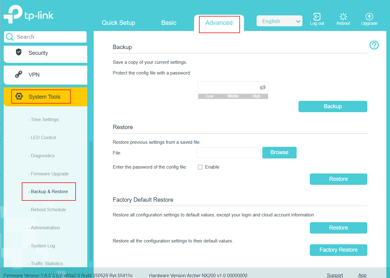 Interface of Backup & Restore.