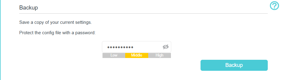 The interface to back up settings.