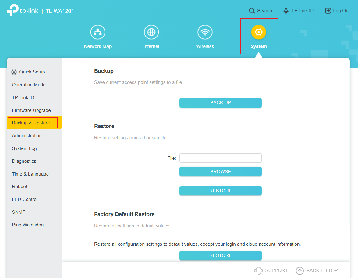 Interface of Backup & Restore.