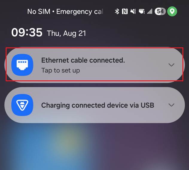 Ethernet cable is connected.