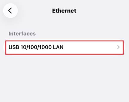 Ethernet settings on iOS.