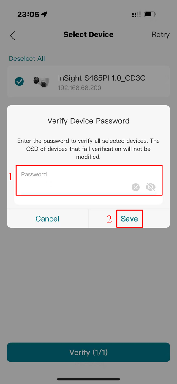  Verify the password of the VIGI devices.