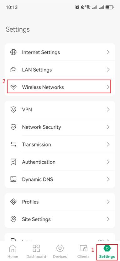 Open the Wireless Settings page.